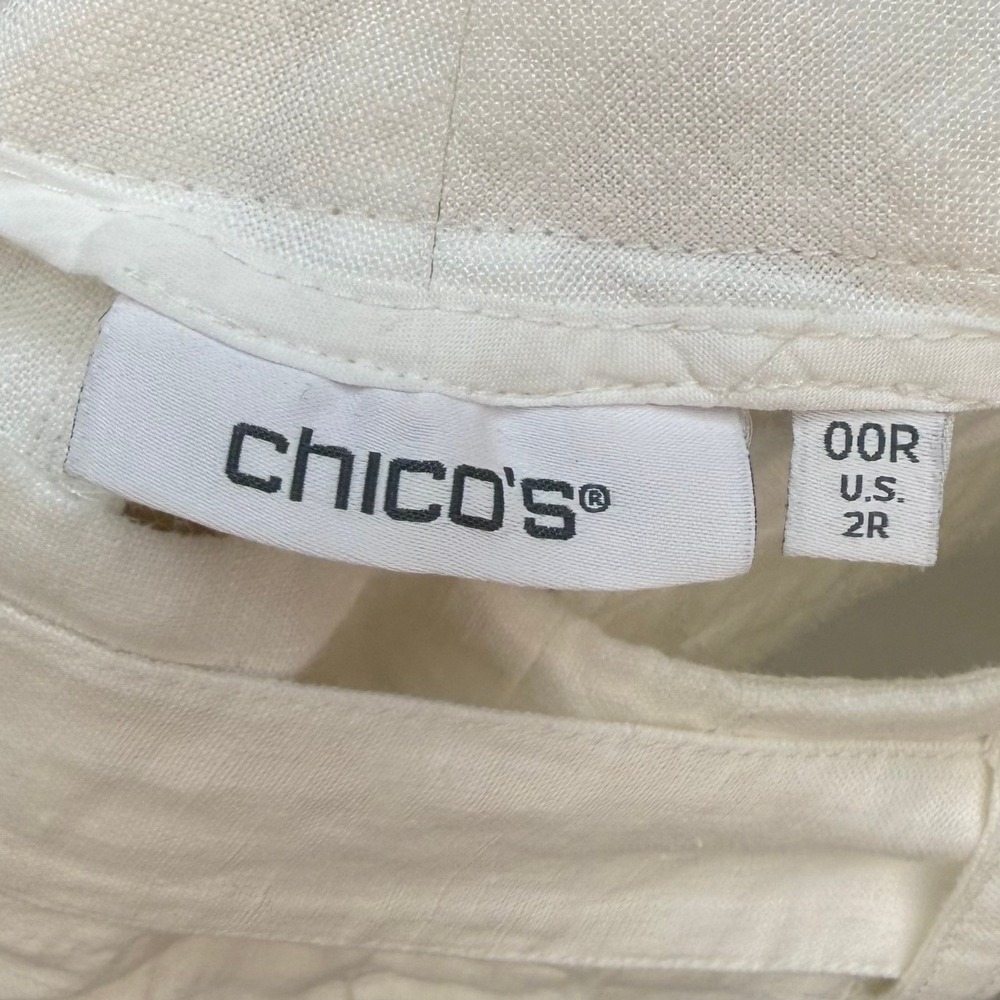 Chicos White 100% Linen Wide Leg Belted Trousers Pants Size 00R US 2R High Rise - Picture 3 of 9